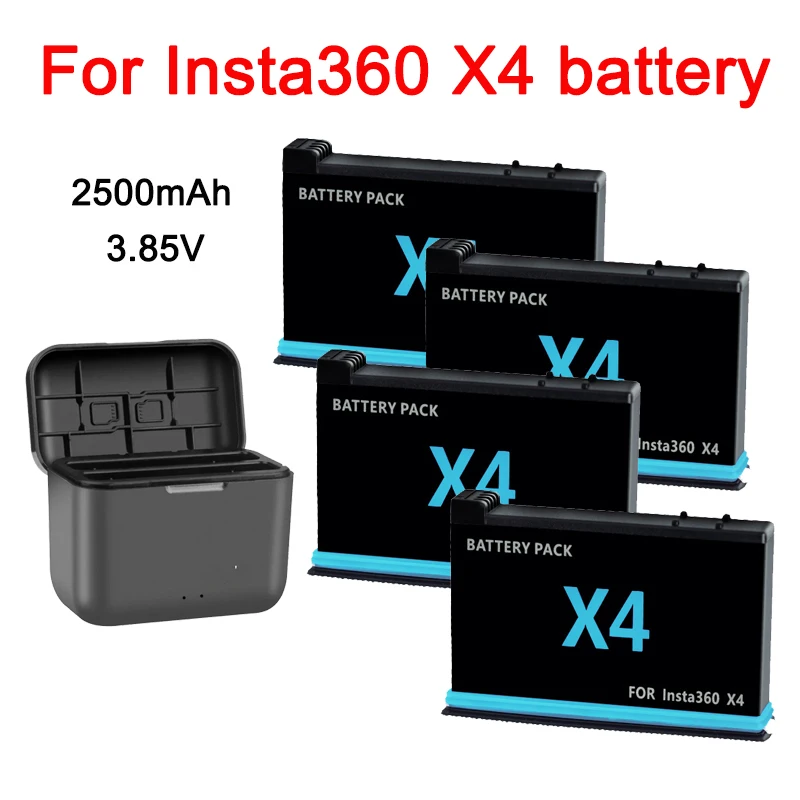 For Insta360 X4 Battery 3.85V 2500mAh Li-ion Battery 2 Slots Fast Charging Case Storage Box for Insta 360 ONE X 4 Accessories