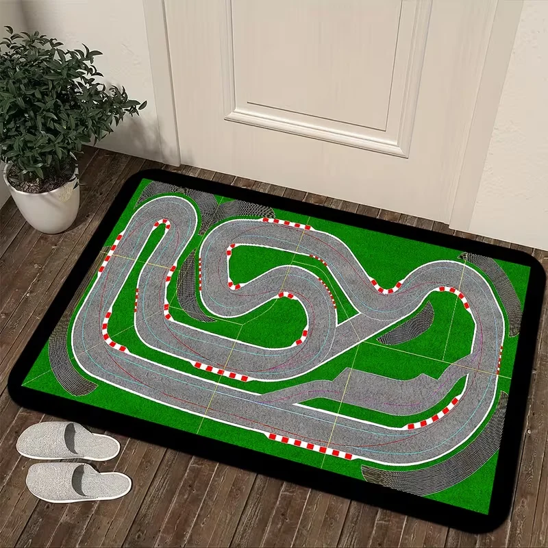 

Коврик для входной двери гоночной трассы, городской транспортный рельс, приветственный коврик, противоскользящий коврик для детской комнаты, украшение для дома