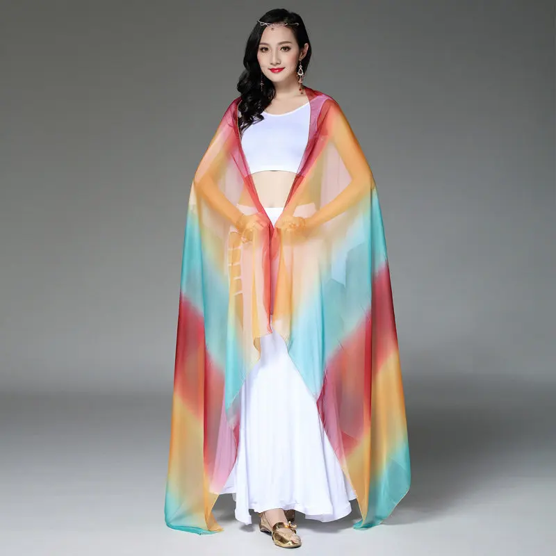 Silk Performance Gradient Color Hand Gauze Headscarf Veil Shawls Women Scarf Costume Accessories Customized Belly Dance Veils