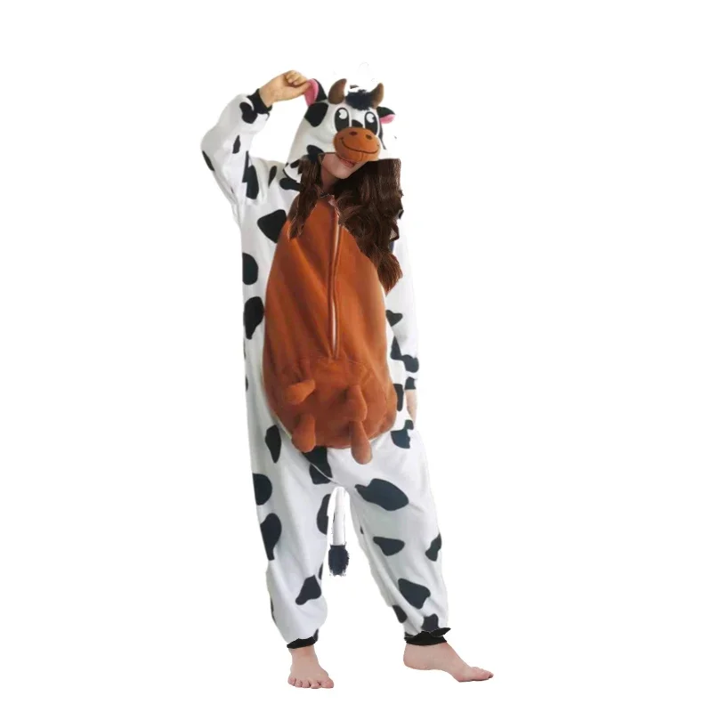 XXL Adult Zipper Anime Cow Kigurumi Onesie Women Men Overalls Funny Cute Winter Pajamas Festival Outfit Animal Costumes Jumpsuit