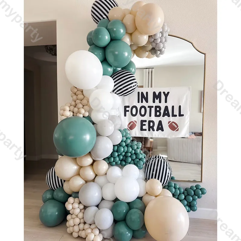 166pcs DIY Sports Theme Balloon Arch Kit Retro Willow Green Natural Sand White Balloon Baby Shower Boy Birthday Party Decoration