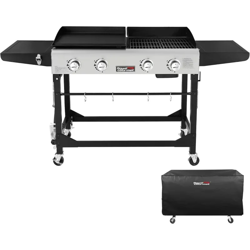 

GD401C 4-Burner Propane Gas Grill and Griddle Combo with Cover, for Outdoor Cooking While Camping or Tailgating, Black & Silver