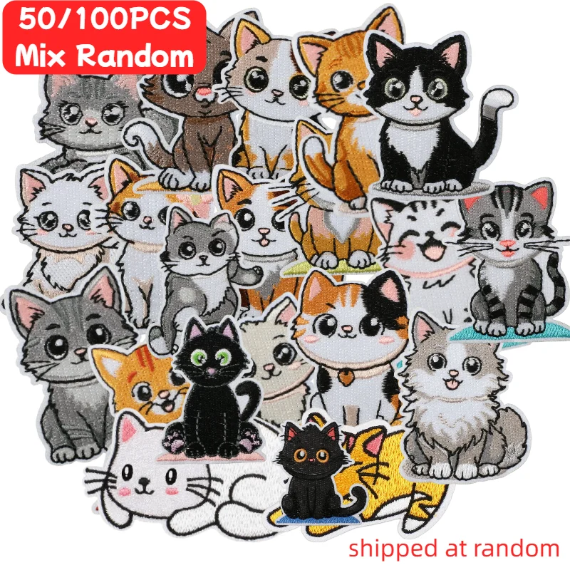 Cartoon Cute Cat Embroidered Patches for Clothing 50/100pcs Random Mixed Series Iron on Appliques for Clothing Bulk Wholesale