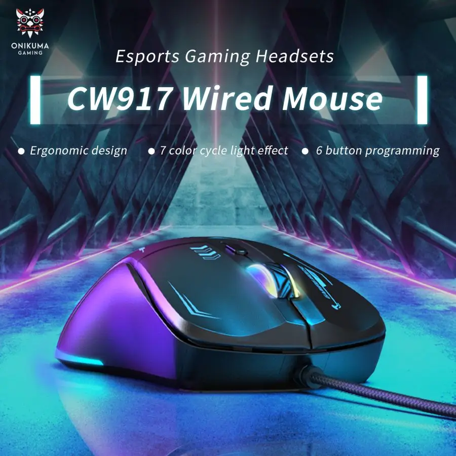 Onikuma CW917 ماوس ألعاب سلكي RGB ماوس ألعاب الكمبيوتر ماوس ألعاب قوس قزح تأثير بصري 7 أزرار الكمبيوتر/الكمبيوتر المحمول/ويندوز/ماك #2