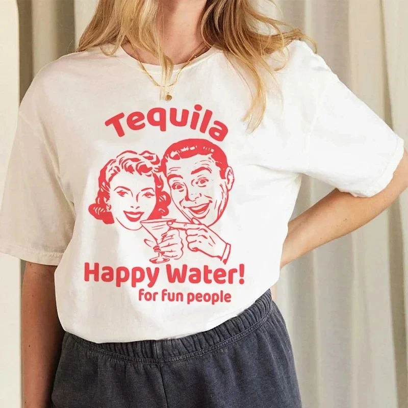 Tequila Women's Retro Aesthetic T-Shirt Funny Drinking Alcohol Lover Graphic Street T-Shirts Loose Vintage Grunge Cotton T-shirt