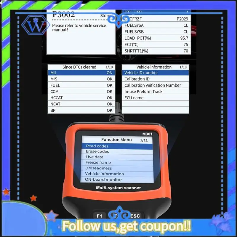 M46K-M301 OBD2 Car Code Reader Scanner For Time Test Automobile Fault Detector OBD II EOBD Code Reader Car Diagnostic Tool