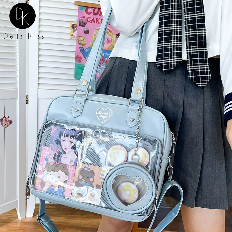 

JK Ita Uniform Bag for Girls Harajuku Clear School Bags High Quality Pin Badge Display Shoulder Bag Ladies Clear Window Totes