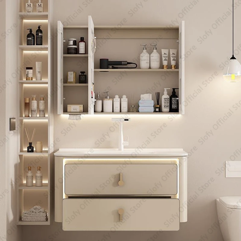 Multifunctional Bathroom Vanity Intelligent Mirror Cabinet Large Capacity Washbasin Vanity Cabinet Integrated Bathroom Furniture