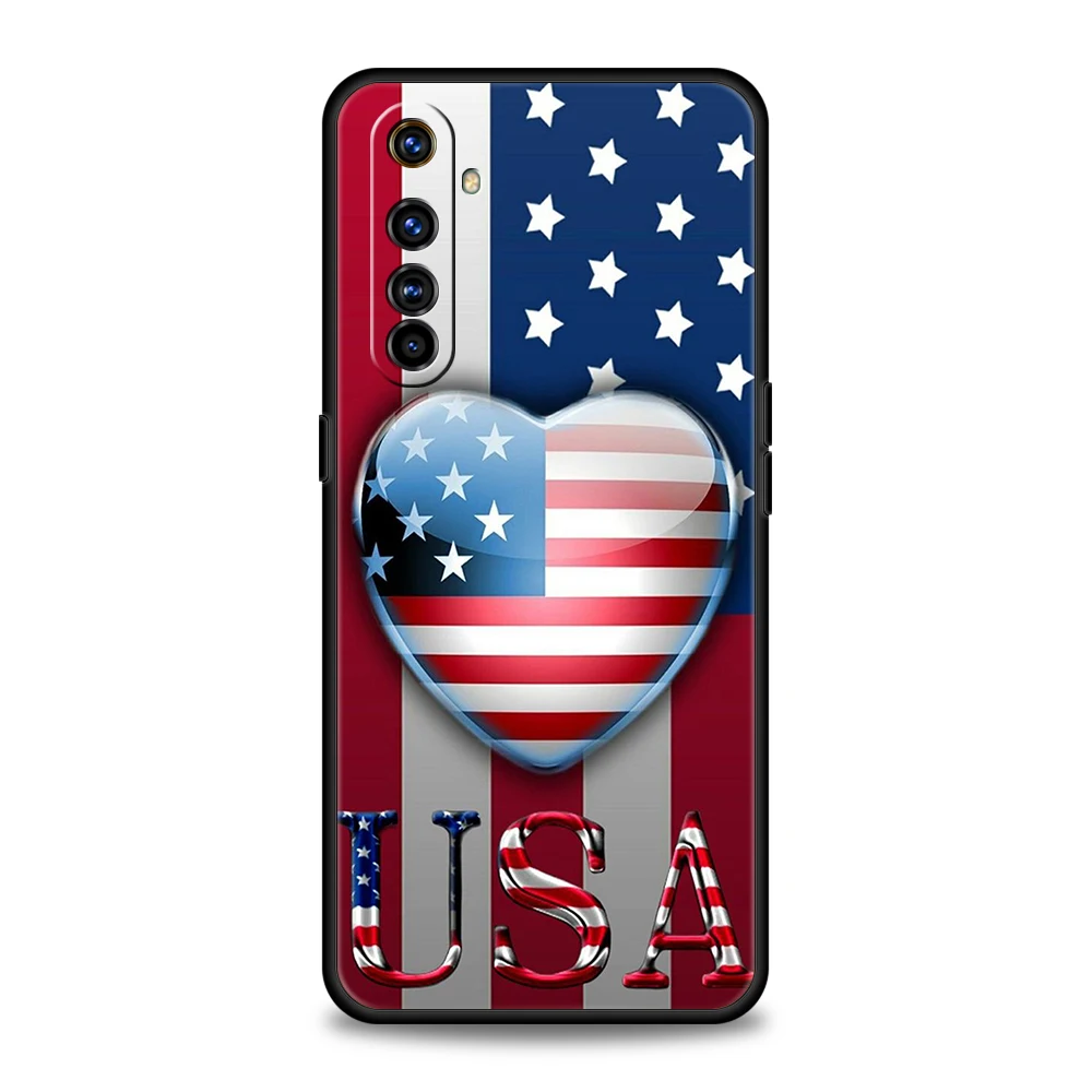 American United States Flag Phone Case for Realme 8 9 Pro Plus 8i 9i 6 7 GT2 C21 C25 C3 C11 11 Pro 5G Plus Shockproof Soft Shell