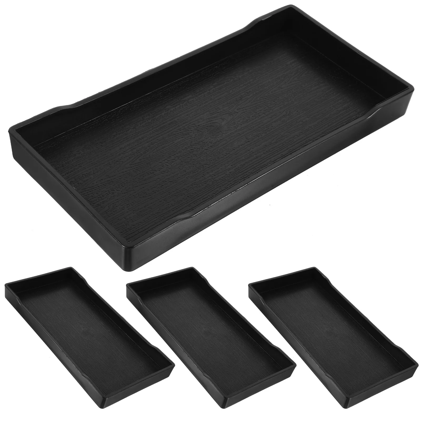 Bandeja para mostrador de baño, organizador de tocador de PP Rectangular negro para cosméticos, toallas, almacenamiento de maquillaje, tocador multifuncional, 4 Uds.