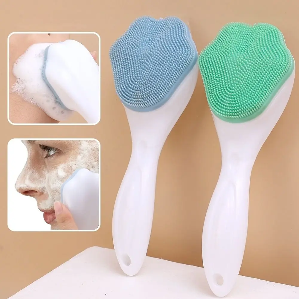 Pore Cleaning Exfoliating Cat Paw Cleanser Brush Soft Bristled Long Handle Silicone Massage Brush Handheld Face Makeup Brush