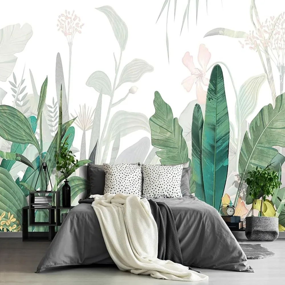 

Tropical Botanical Banana Leaf Wallpaper Green Plant Floral Large Wall Mural for Living Room Bedroom Room Decoration Accessories