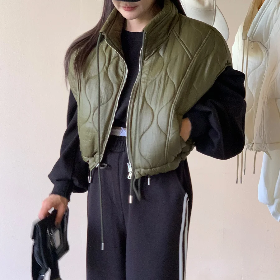 

Сводной осенний свободный хлопковый жилет с воротником на молнии, универсальный хлопковый жилет для поездок на работу, длина Sle ort