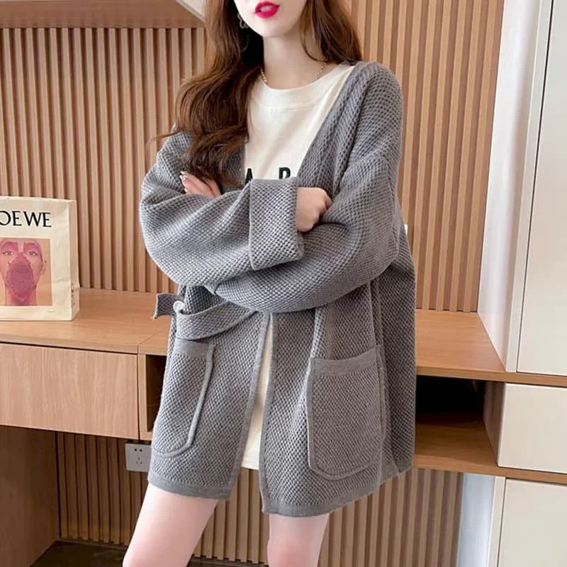 

Sweaters Women Knitted Cardigans for Women Loose Casual Vintage Oversized Solid Coats V-neck Korean Style Long Sleeve Women Tops