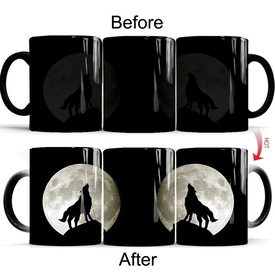 

Full Moon Demon Wolf Color Changing Ceramic Mug Coffee Milk Cup Magical Leopard Breakfast Cups Household Drinkware