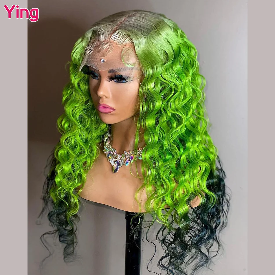 Fluorescent green Deep Curly 613 Blonde 13X6 Lace Frontal 