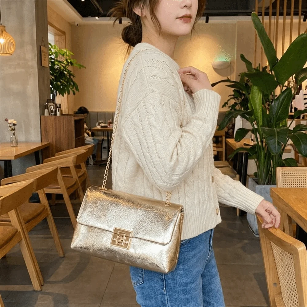 Fashion Casual Gold Chain Crossbody Bag Elegant Versatile Shoulder Bag Messenger Bag Women