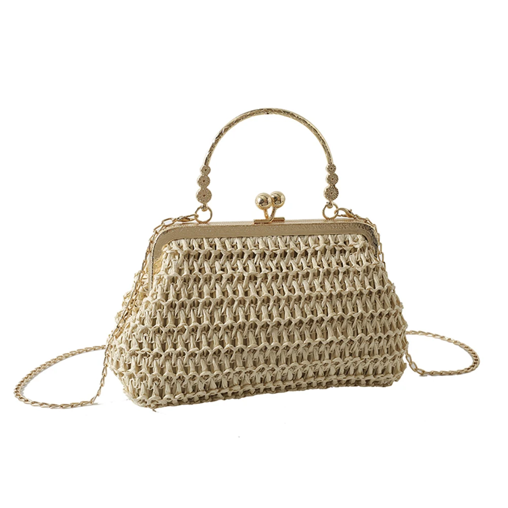 Bolso de mano tejido con cadena para mujer, bolso de mano femenino, textura Simple, fiesta de cena, hecho a mano, informal, elegante, bolso de noche portátil, moda de verano