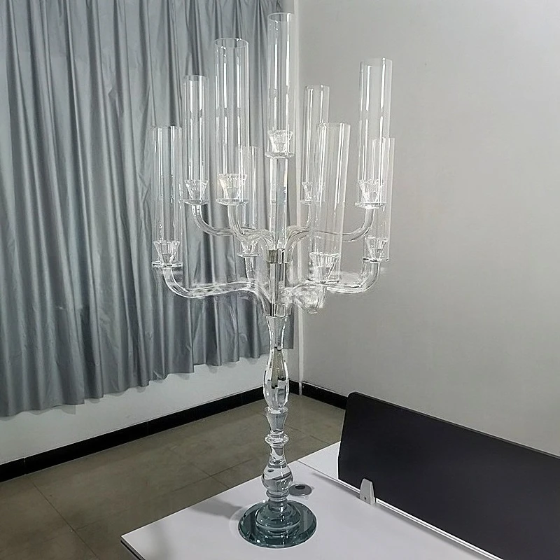Roman Column Crystal Windproof Candle Holder Vintage Wedding Table Ornament Large Glass Decor Tool