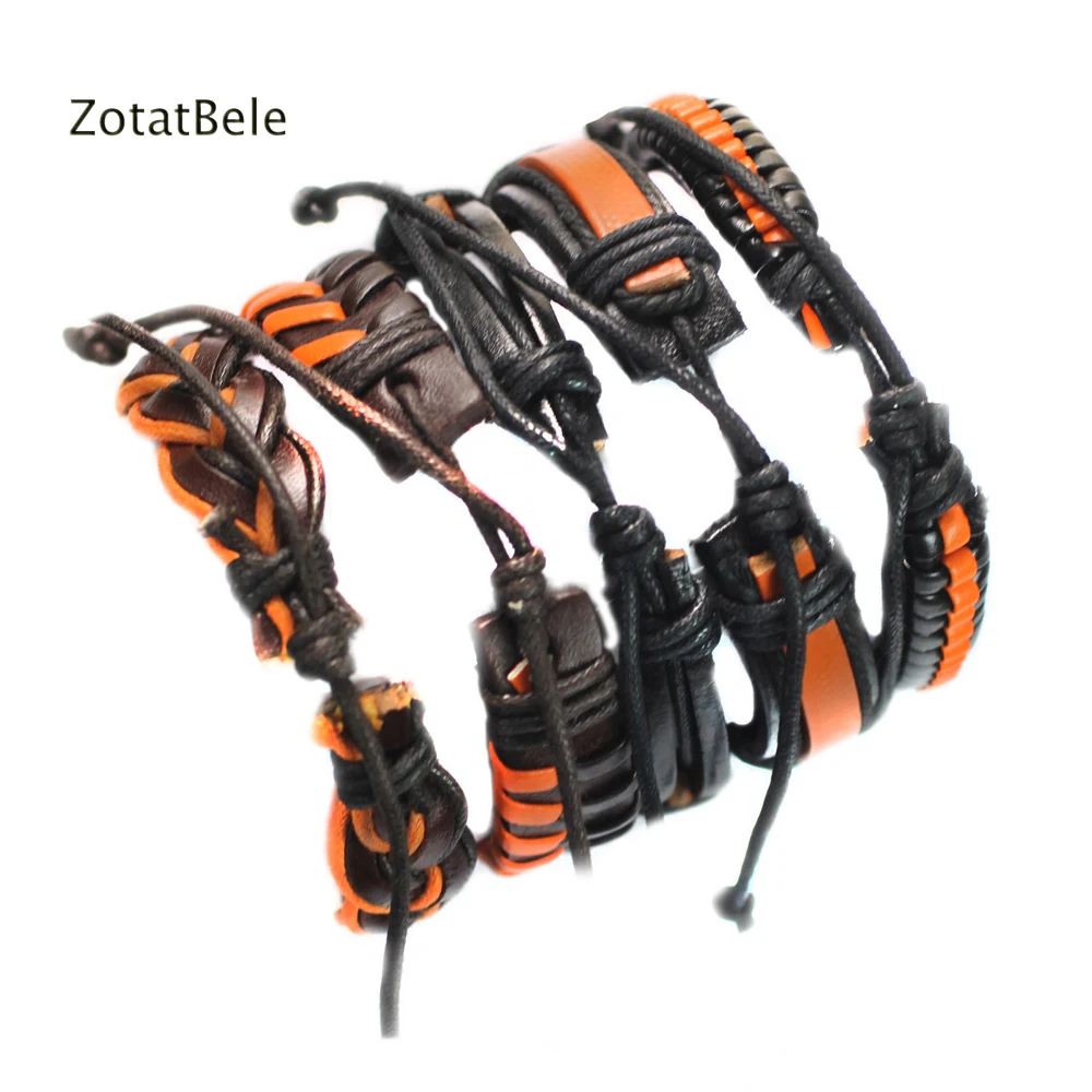 Wholesale Bangle 5pcs/set Braided Genuine Surfer Leather Bracelet Men Multilayer Rope Bracelets Jewelry Gifts Pulseira Masculina - view 2