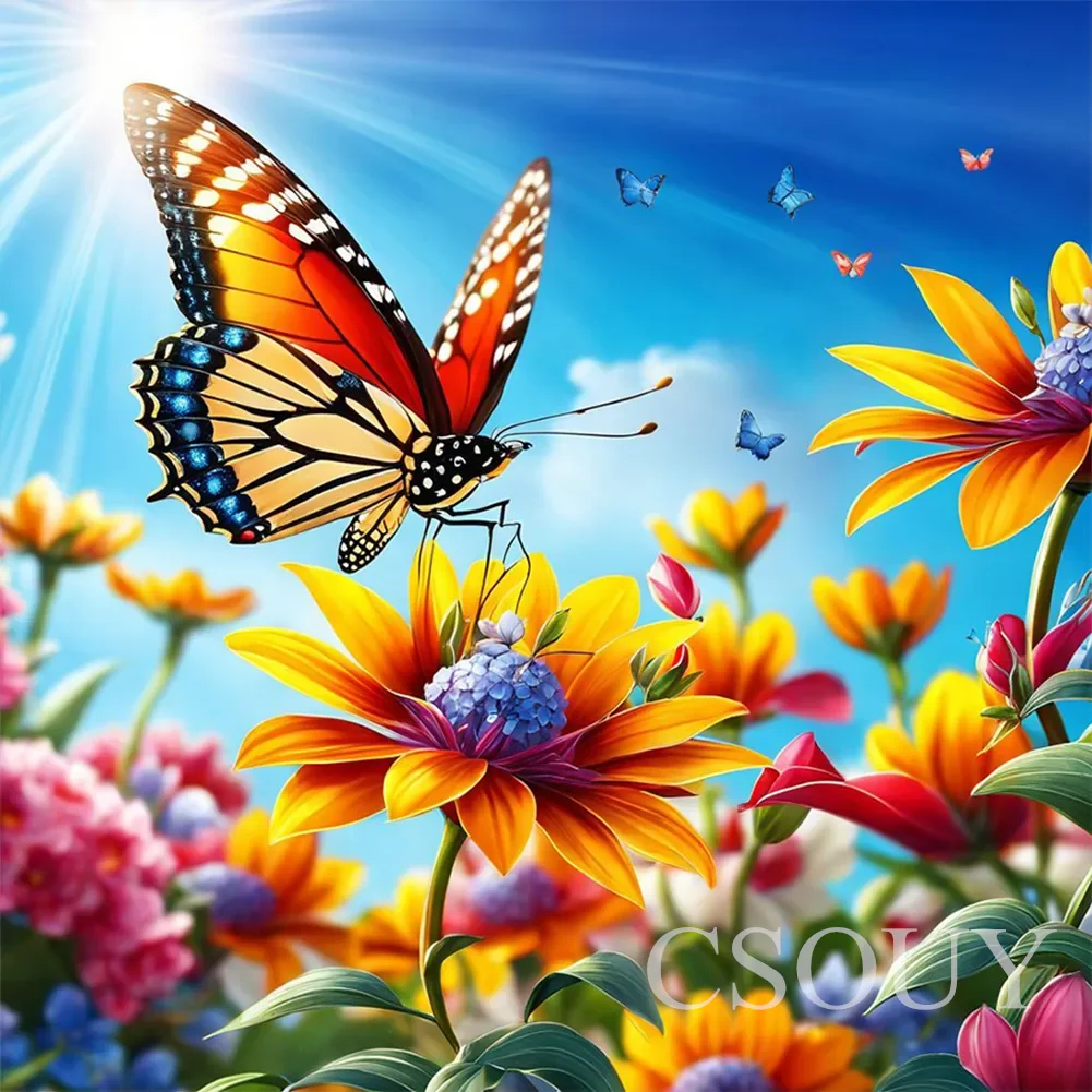 Crystal Full Square AB Diy Diamond Painting Cross Stitch Butterfly Collecting Nectar Mosaic Embroider Needlwork Rhinestones Home
