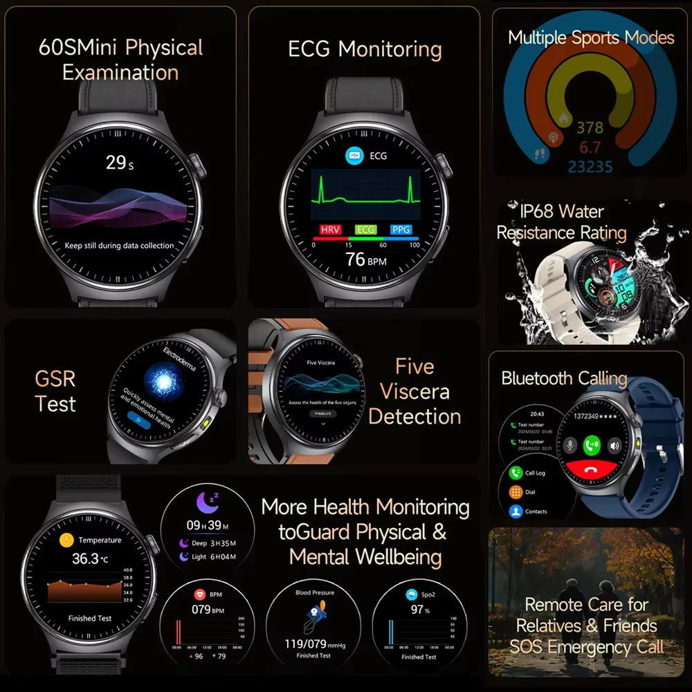 2026 New Five Viscera Health Check Smart Watch Woman Precise Measurement ECG Uric Acid Blood lipids Blood Pressure HD Call Watch