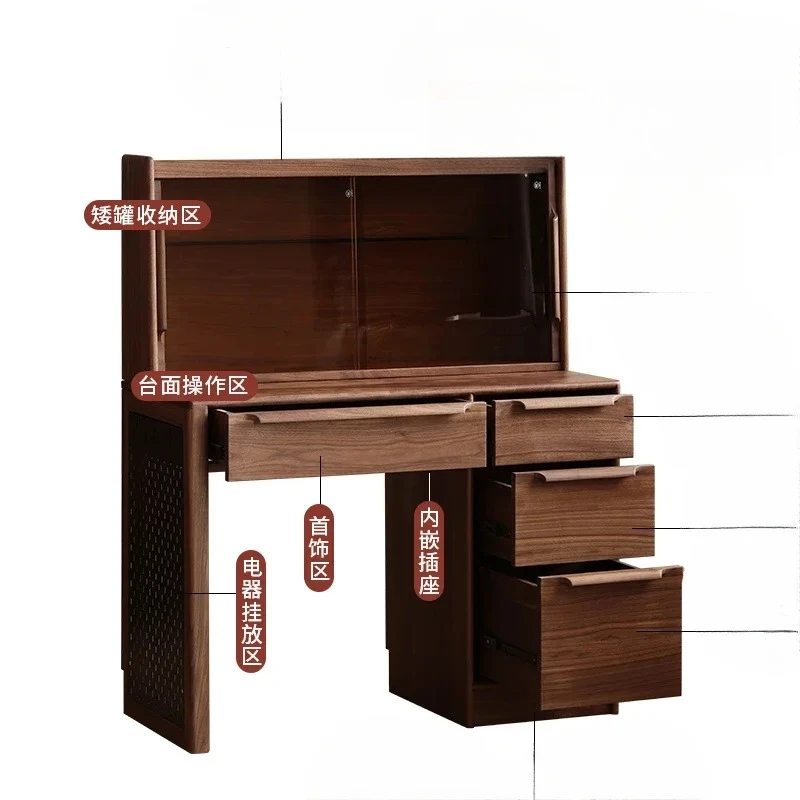 AABlack Walnut Dresser Simple Modern Small Apartment Bedroom Full Solid Wood Makeup Table Master Bedroom Cabinet