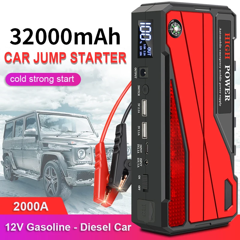 Car Jump Starter Outdoor Emergency Start Engine Portable 32000mAh Battery Power Bank Battery Booster Strong Starting 12V Cars