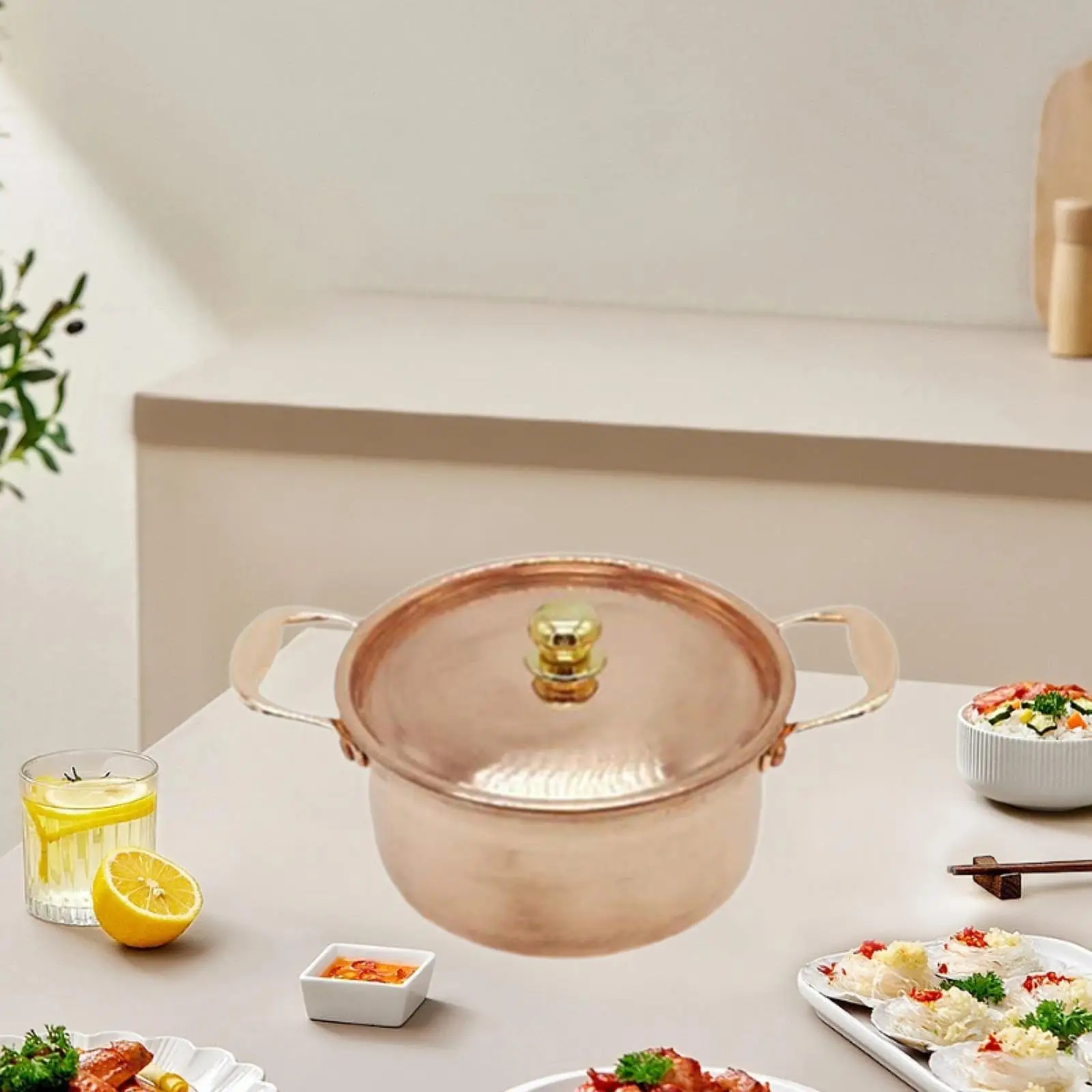 Copper Pot with Lid Double Handle Copper Hot Pot Soup Pot Stock Pot Stew Pan for Cooking Home Kitchen Restaurant Commercial Chef image 4