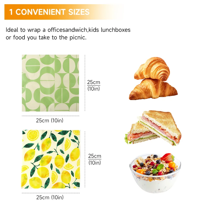 2-Piece / 4-Piece Fresh-Keeping Beeswax Cloth Sandwich Bread Fermentation Beeswax Cloth Bee Fruit Pattern