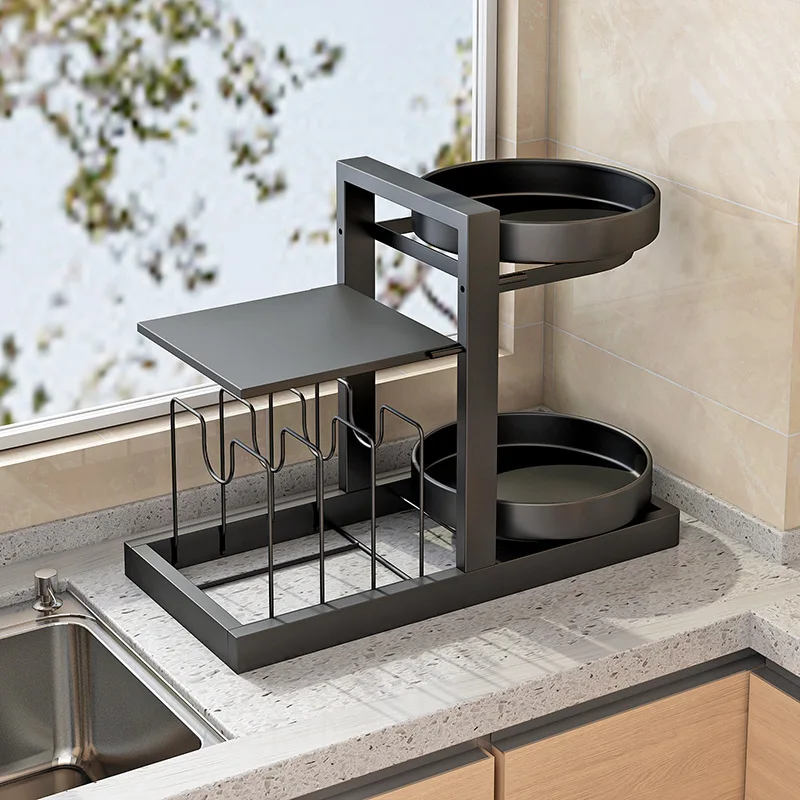 Multi-layer 360 Rotatable Countertop Spice Rack Lazy Susan Kitchen Organizer Storage Rack for Spice Pot Pan