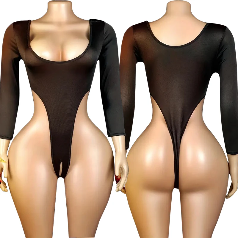 

One Piece Erotic Open Crotch Lingerie Women Slash Neck Bra Set Sexy Costumes Long Sleeve Teddy Bodysuits Hot Porno Underwear Set