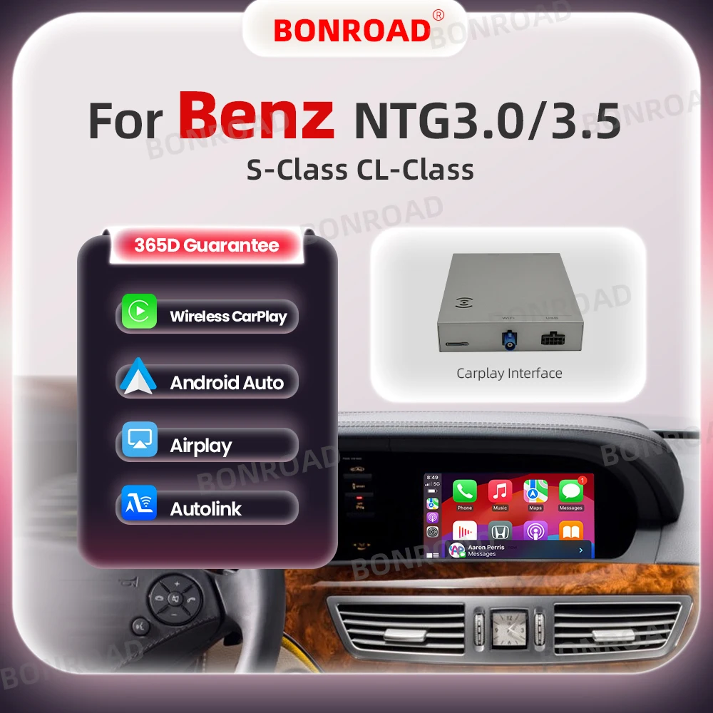 BONROAD Bezprzewodowy adapter CarPlay Moduł interfejsu Android Auto do Mercedes Benz CLS Class W221 NTG 3.0 NTG 3.5 Nawigacja Bluetooth