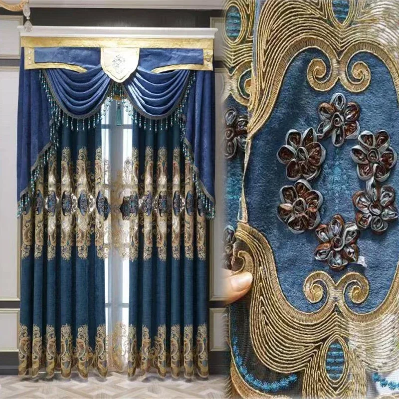 Europe Luxury Style Embroidery Chenille Blackout Curtain High Quality Decoration Living Room Dining Room Bedroom Valance Curtain
