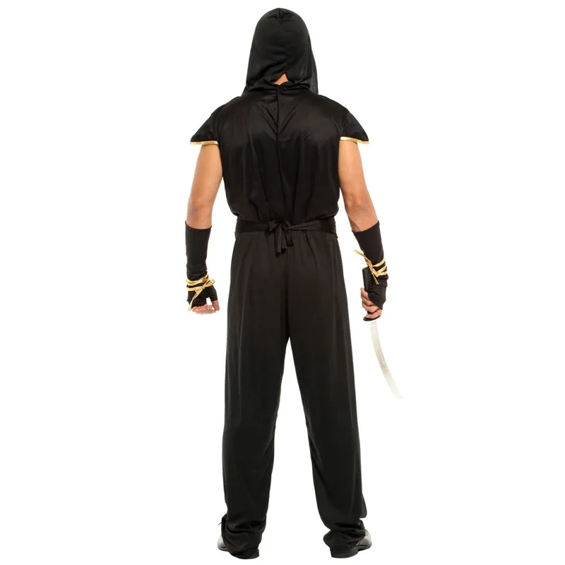 Disfraz de Ninja de oro negro samurái japonés para adultos, disfraz de Carnaval para hombre, Disfraces de Halloween, vestido elegante