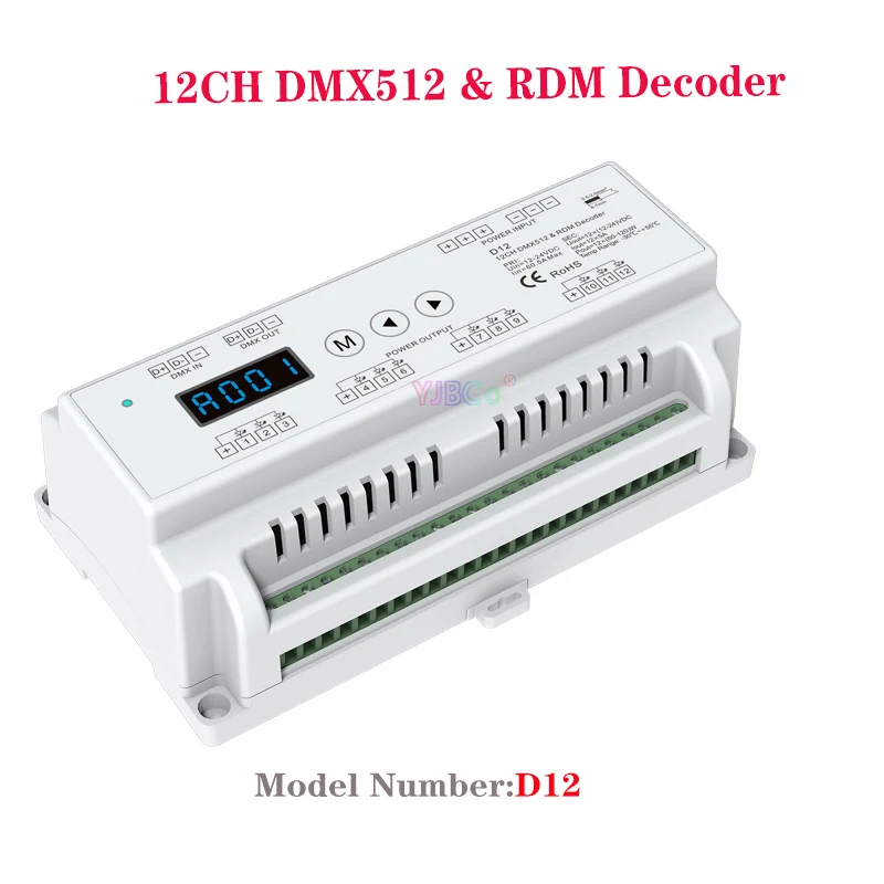 

12 Channel*5A Constant Voltage DMX512 & RDM Decoder RGB DIN Rail DMX dimming controller 12-24V DC