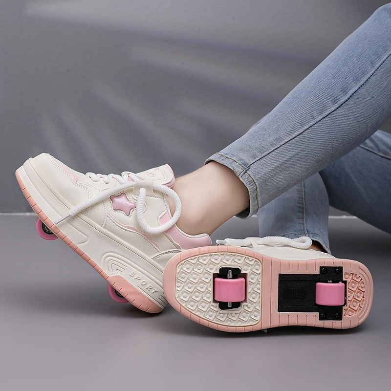 زلاجات دوارة ذات وجه جلدي للأطفال ، أحذية إندفاع للبنات ، يمكن للأولاد الذهاب إلى المدرسة زلاجات دوارة قابلة للفصل ، جديدة ، #3