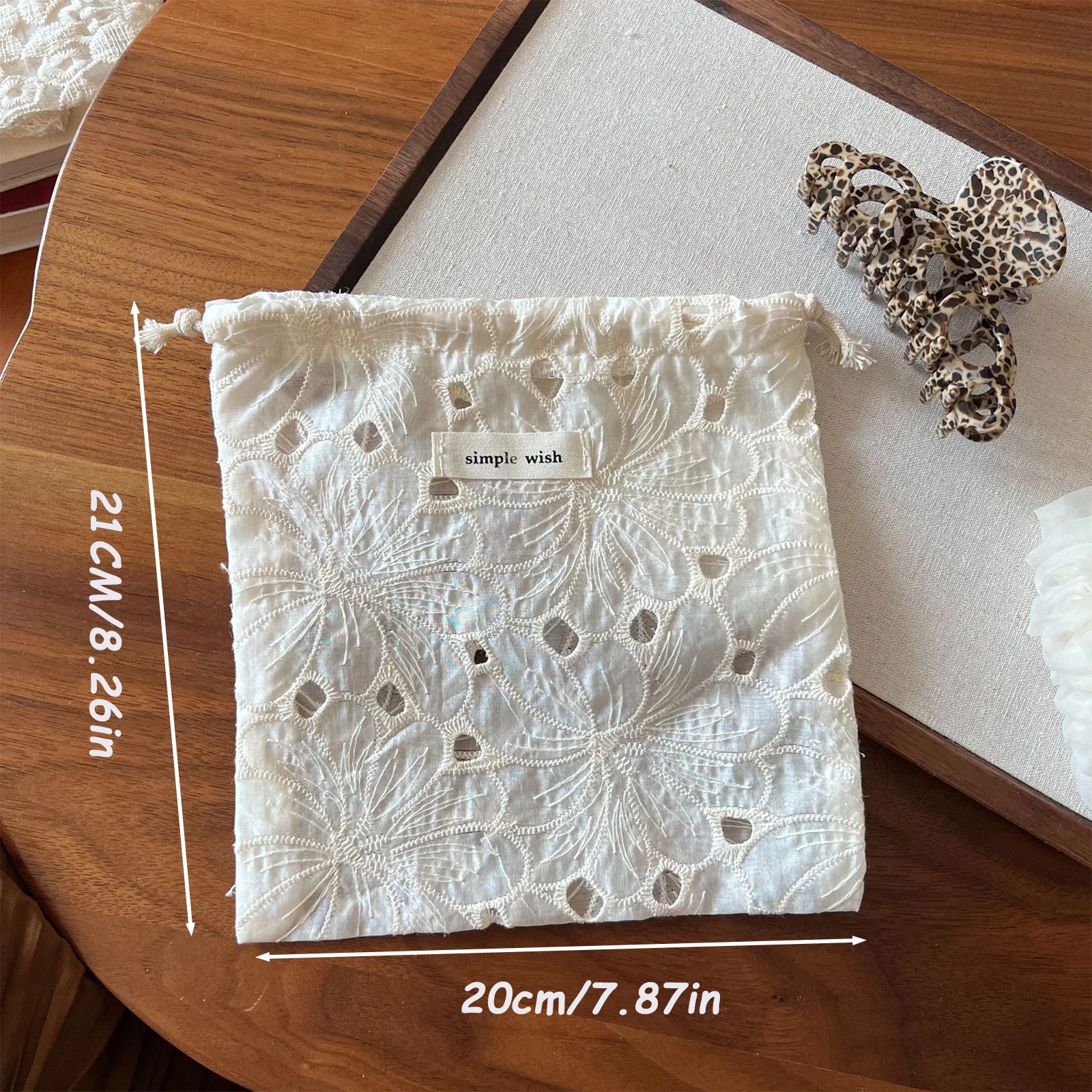 Retro-Aufbewahrungstasche aus Spitze, Aprikose, mit Spitzenausschnitt, bestickt, Mehrzweck-Organizer, Aufbewahrungstasche für Haarschmuck und Kopfhörer – Detail 1
