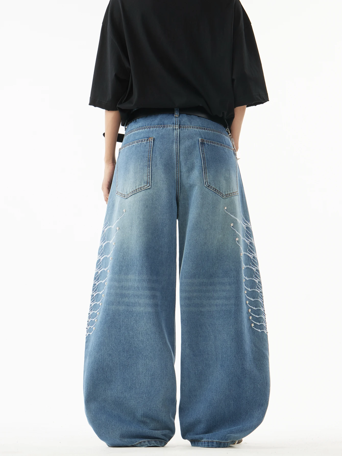 Men's Versatile Baggy Wide-Leg Jeans, Beaded And Embroidered Men's Trousers, Casual Men's Denim Pants, Suitable For All Seasons