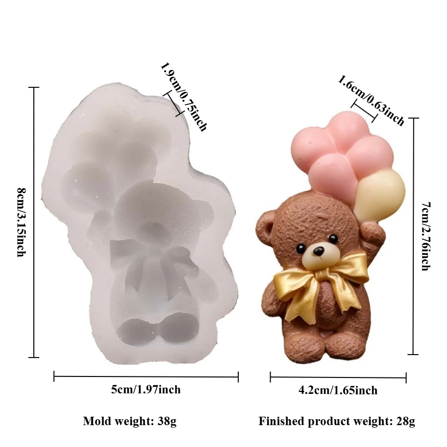 DIY Teddybär Handgehaltene Ballon-Silikonform für Kerzen, Niedliche Schleifenbär-Bastelarbeiten, Ton-, Gips-, Zement-, Seifenformen, Heimgeschenke – Detail 7