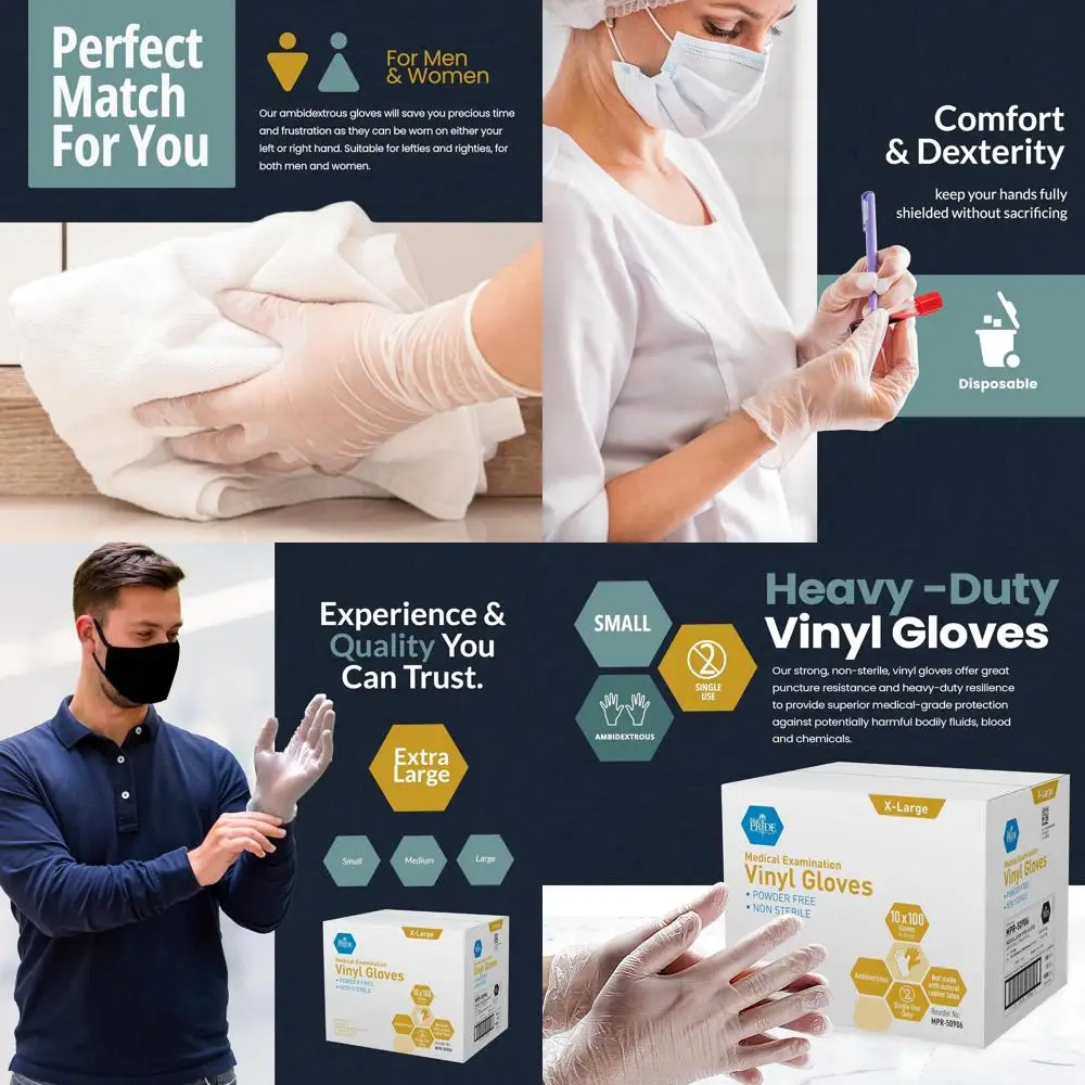 

Ultra-Strong Disposable Vinyl Gloves, Latex-Free, Powder-Free, Clear, X-Large, 1000 Count