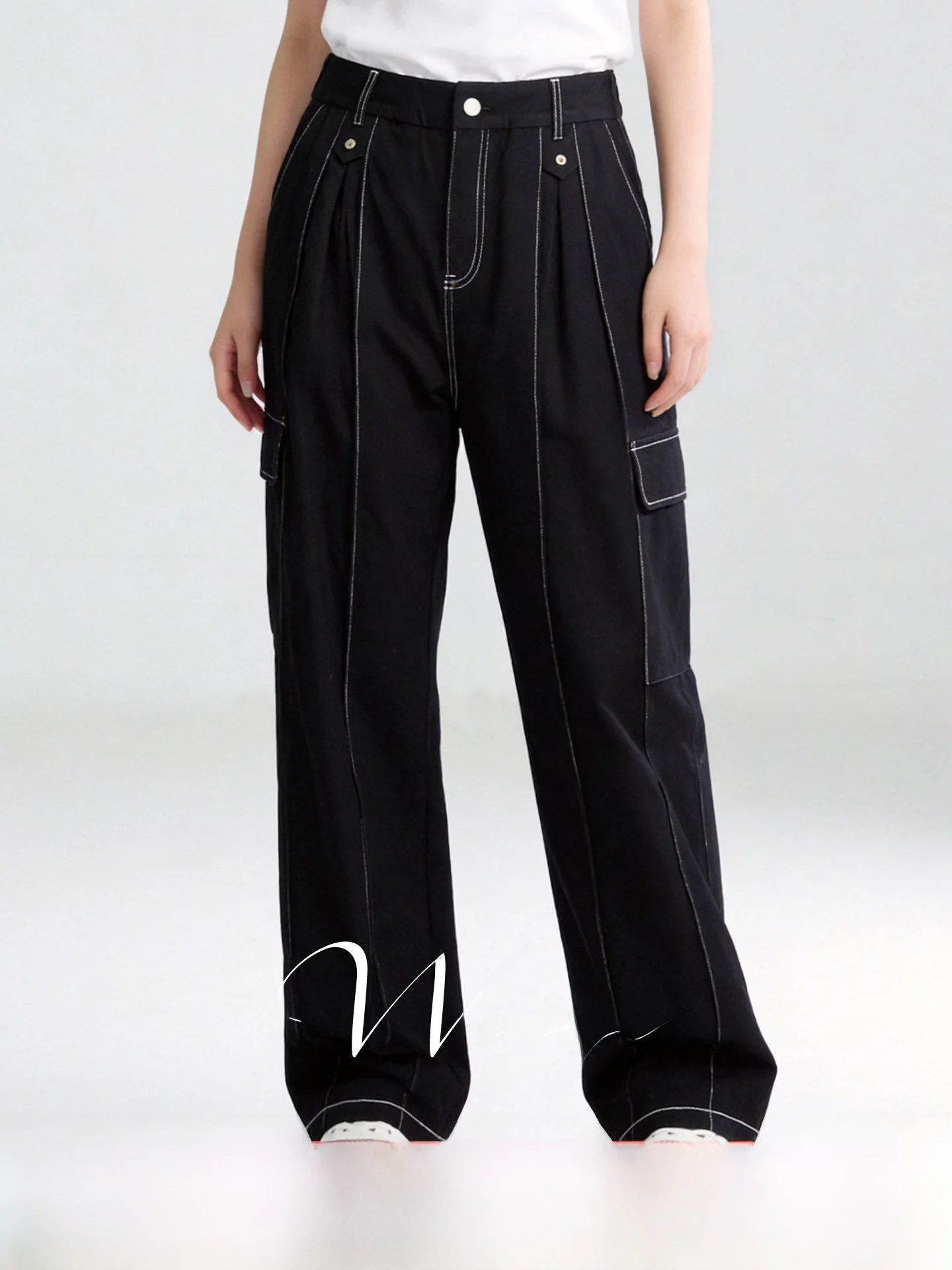 

plus Size Slim Fit Wide Leg Pants Knitted Denim Women's Elastic Waist Straight Cut Trousers Casual High Waist Polyester Fiber