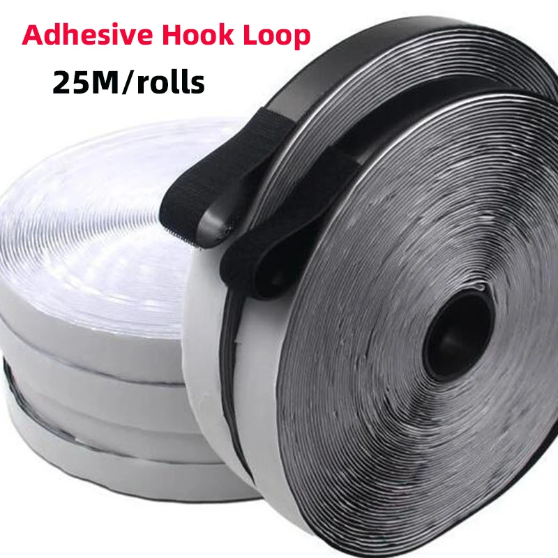 25M Self Adhesive Fastener Tape 16/20/25/30/50 With Glue Hook and Loop Tape Shoes Fastener Sticker Strips Scratch Adhesive