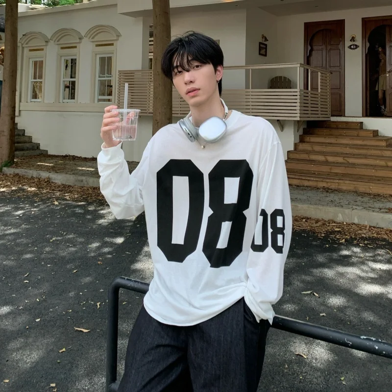 

ZAZOMDE Unisex Minimalist Number Print Long Sleeve Cotton T Shirt Fabric Fit Streetwear Comfort Stretch All Season Urban Style
