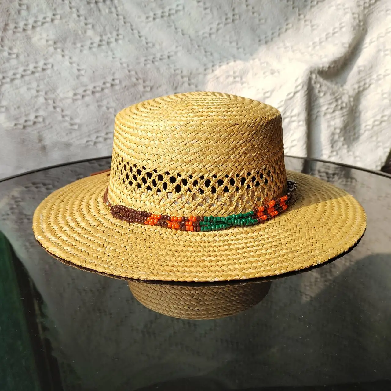 cowboy hat Grass Handwoven Hollow Cowboy Straw Hat Rhinestone Chain Cowboy Hat for Woman Outdoor Vacation Beach Sun Hat for man