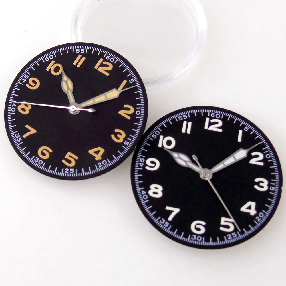 Nologo Vintage 29mm Black Watch Dial for Pilot Diver Watch NH35 NNH36 NH37 NH38 NH39 ETA2824 PT5000 ST2130 Watch Hand Set