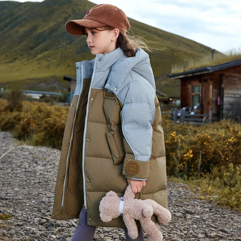 

Children's Girls 2025 Winter Down Jacket Hooded Zipper Thicken Warm Long Teenager Girl Down Jacket Kids Girl Parka Outwear Coat