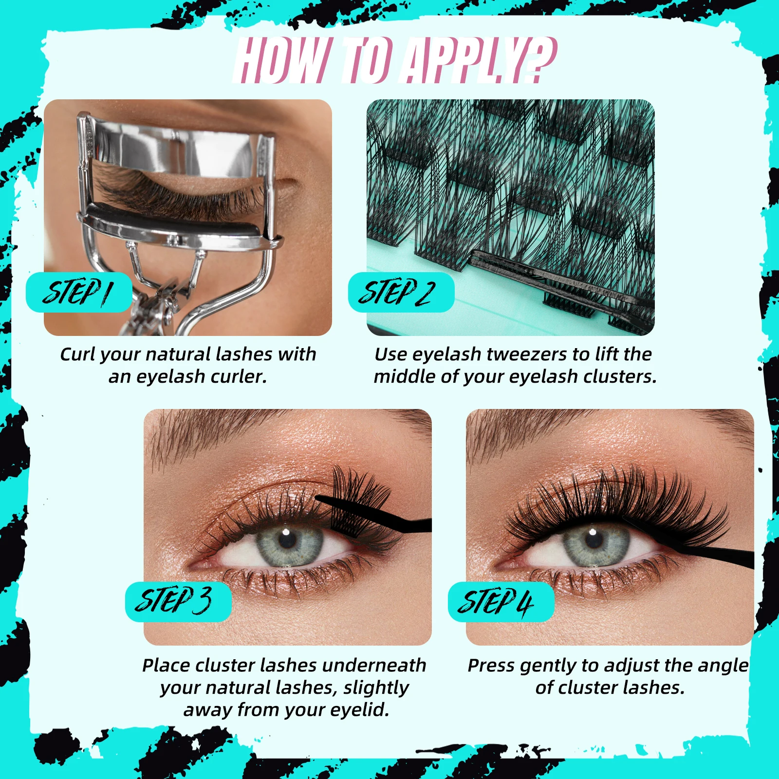 Amzgirl chicote 320 pçs kit de cílios diy cluster cílios d onda ligação e vedação à prova dwaterproof água com removedor pinça pré-fabricado ventilador cílios