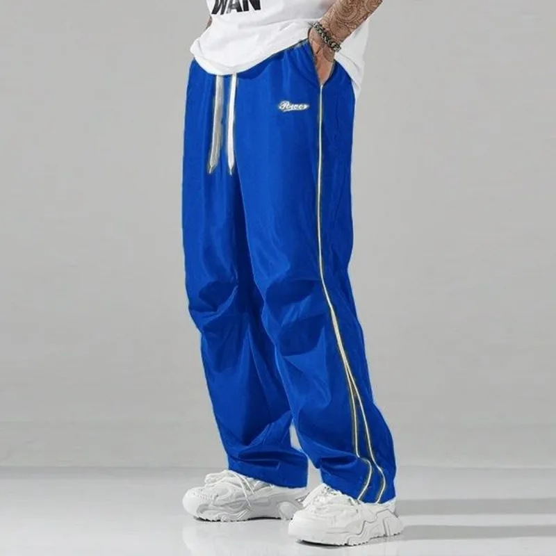 UETEEY Mens Sport Straight Leg Pants Drawstring Elastic Waist Casual Trousers Men Streetwear Solid Color All Season Hot Sale