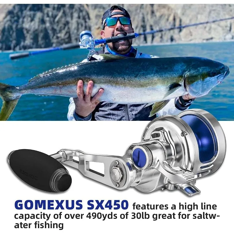 Jigging Reel ขนาดใหญ่ความจุ 6.3: 1 66lbs แคบ Spool Smooth Conventional น้ําเค็ม Reel SX450 ของขวัญสําหรับตกปลาผู้ชาย